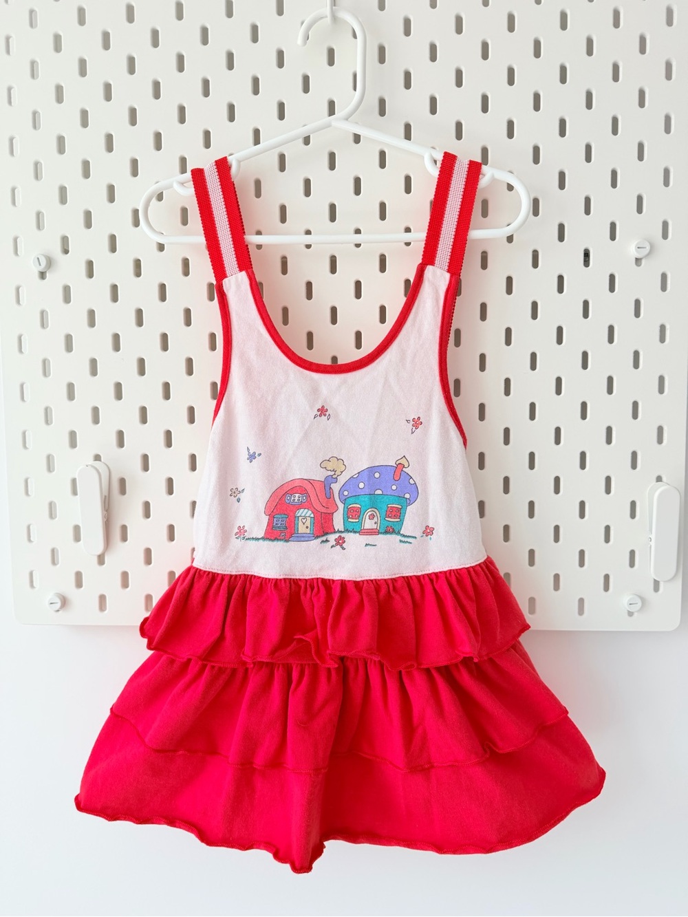Vintage Ruffle Dress with Mushroom House Print 3T